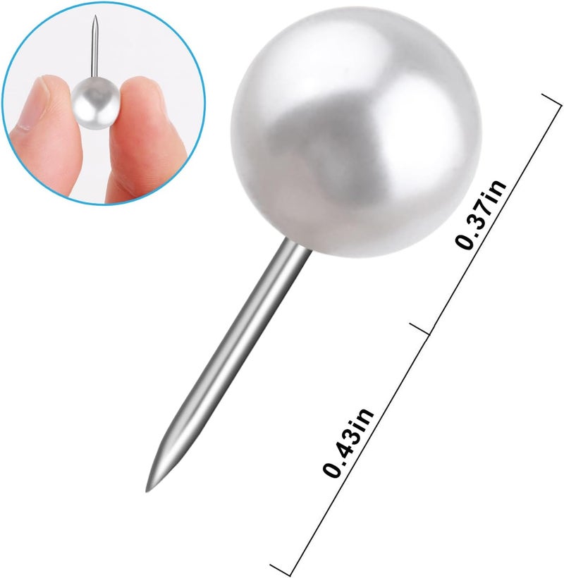 Yalis Push Pins 1/3 Inch Map Tacks 100-Count Large Size Pins Steel Point and Plastic Round Head (Pearl) - Image 3